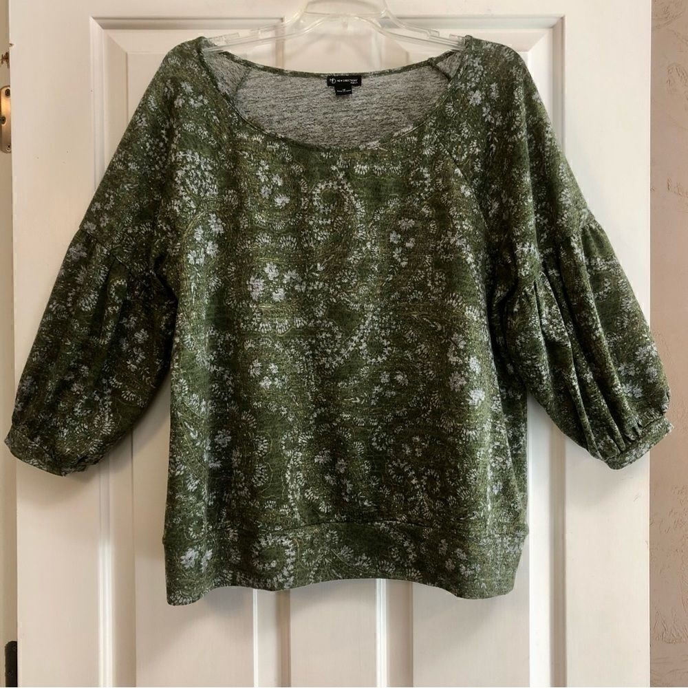 New Directions Curvy Women’s Green Floral Blouse Size XL